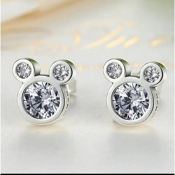 Silver Mickey Mouse Crystal Stud Earrings - Picture 2 of 4